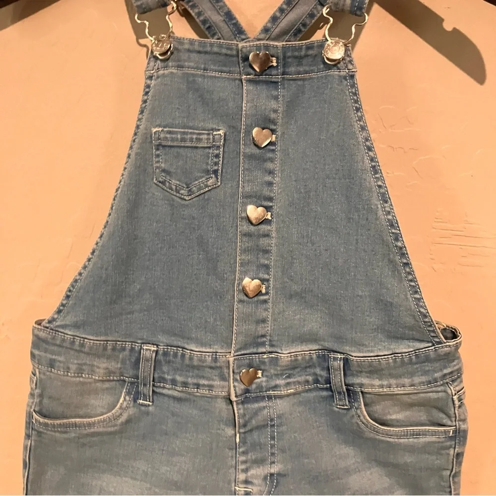 VIGOSS Girls Denim Heart Shaped Snap Overall Shorts Size Large 12/14